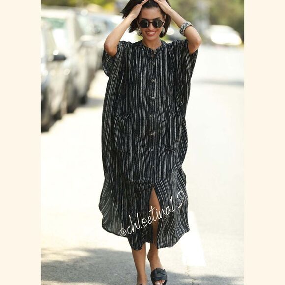 Striped Kaftan In Black - Picture 2 of 8